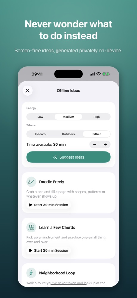 Screen-free ideas generated on the iPhone