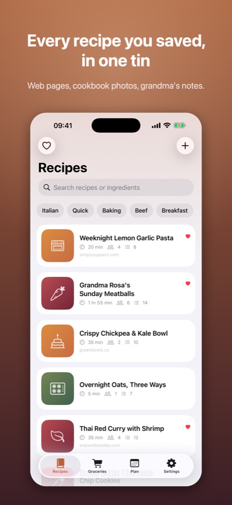 Scullery on iPhone: a recipe box of saved recipes