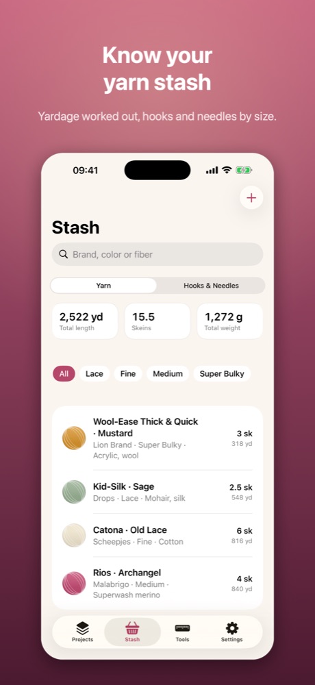 The yarn stash with brand, colorway and weight